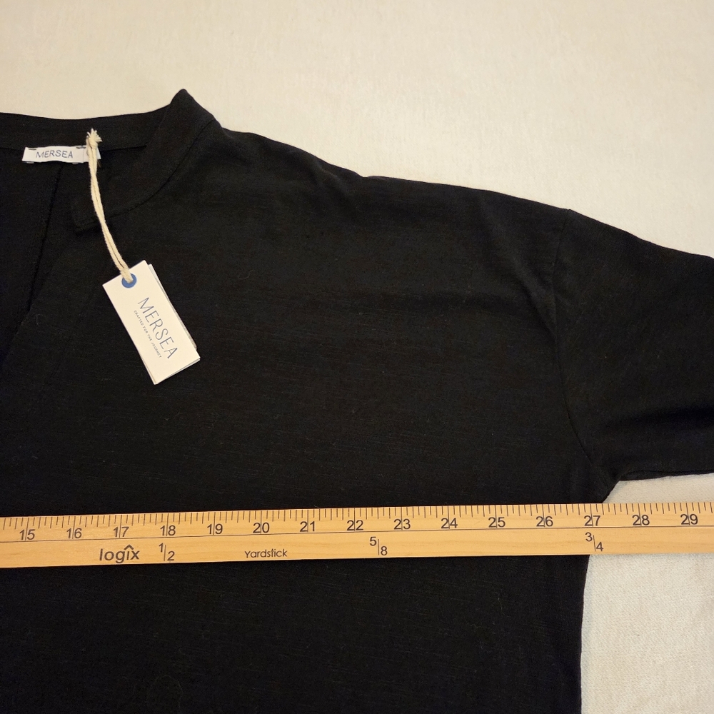 MERSEA NWT Amelia Cuff Tee Black Slub Cotton Vneck Minimalist Blouse Women's OS - Picture 10 of 14